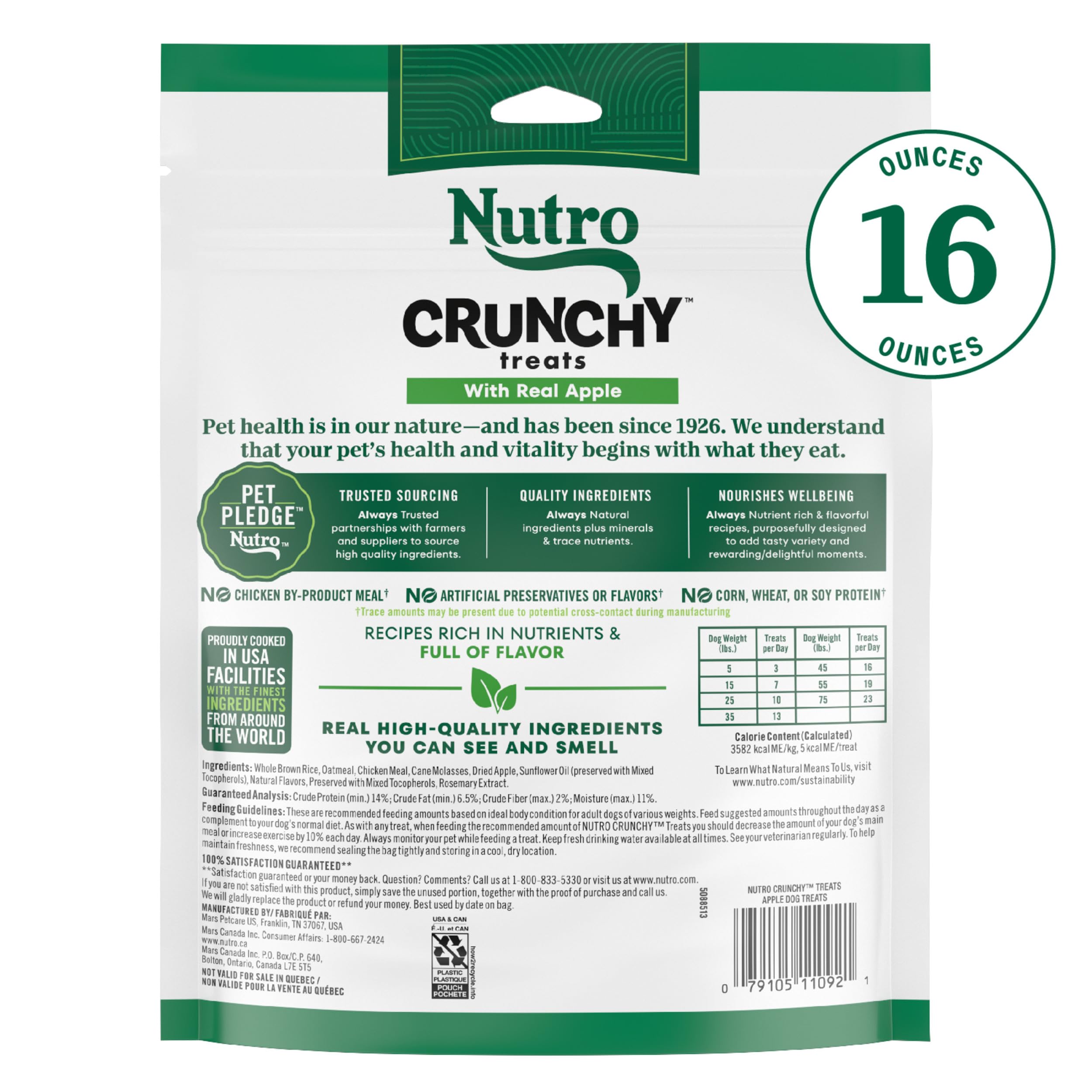 Nutro Crunchy Dog Treats with Real Apple - Healthy Natural Snacks for Small & Large Dogs - 16 oz Resealable Bag - Perfect for Training, Rewards & Dental Health