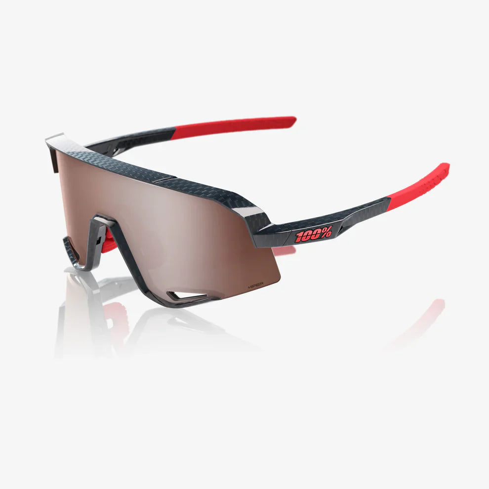SLENDALE 100% UV Protection Sunglasses - Gloss Carbon Fiber Frame with HiPER Crimson Silver Mirror Lens for Men & Women - Perfect for Driving, Running, and Outdoor Activities