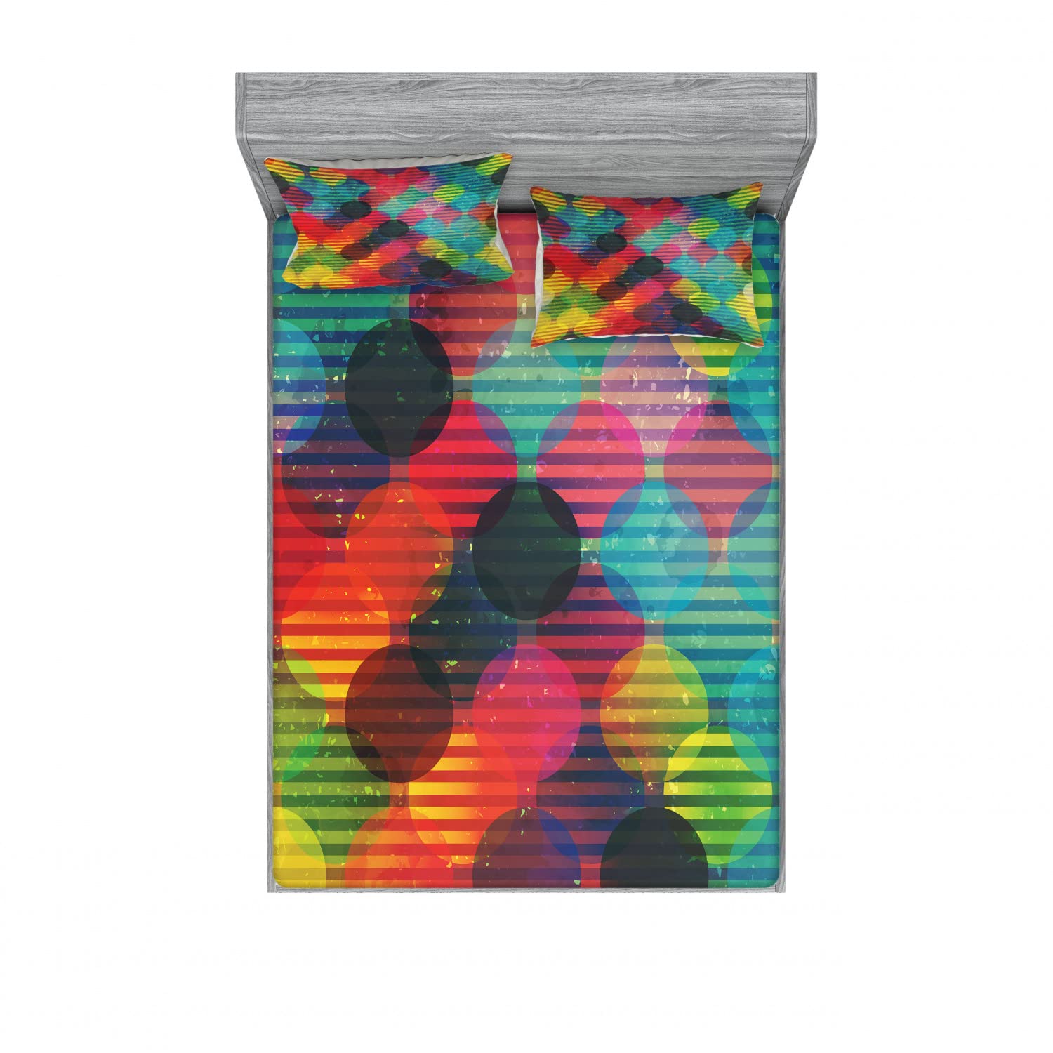 Ambesonne Futuristic 4-Piece Queen Size Bedding Set - 2 Fitted Sheets & 4 Pillow Shams, Vibrant Multicolor Digital Print - Perfect for Modern Bedroom Decor & Guest Room Styling