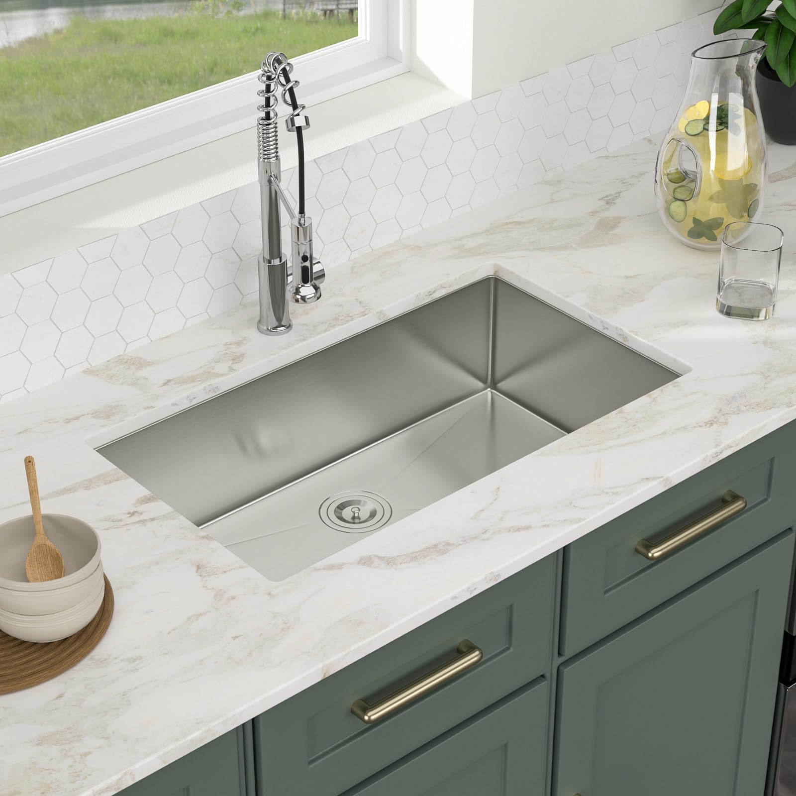 Logmey 36 Inch Undermount Kitchen Sink - 36x19 Inch Handmade Stainless Steel Single Bowl Sink, 16 Gauge, Perfect for Modern Kitchens & Food Prep Stations