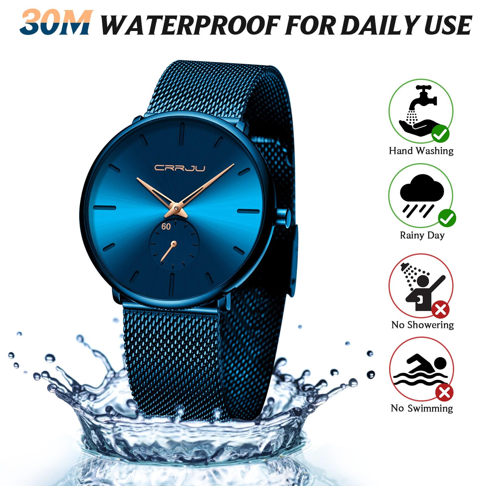 Ultra-Thin Minimalist Waterproof Men's Watch - Stainless Steel Mesh Band Unisex Dress Wristwatch for Business, Casual & Formal Occasions