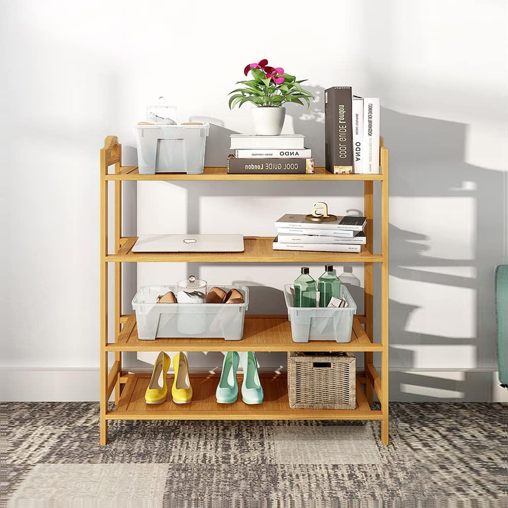 4 Tier Bamboo Shoe Rack - Free Standing Entryway Shoe Organizer & Storage Shelf for Boots, Sneakers & Sandals | Space-Saving Shoe Tower for Closet, Bedroom & Living Room | Modern Bamboo Furniture for Home Organization