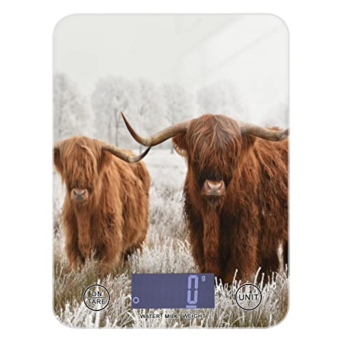 Waterproof Digital Kitchen Scale - Highland Cow Design, Measures in Ounces & Grams for Precise Cooking, Baking & Portion Control | Perfect for Home Chefs & Bakers