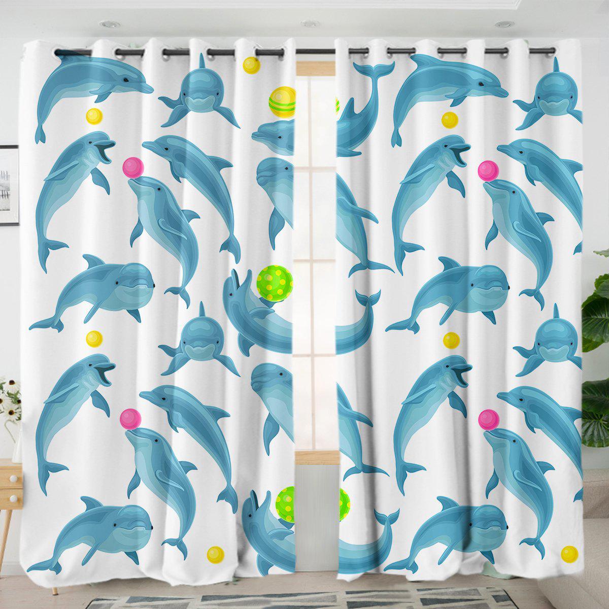 Dolphins Soul Fins Curtains - Ocean Themed Window Treatments for Beach House Decor, Coastal Living Room & Kids Bedroom