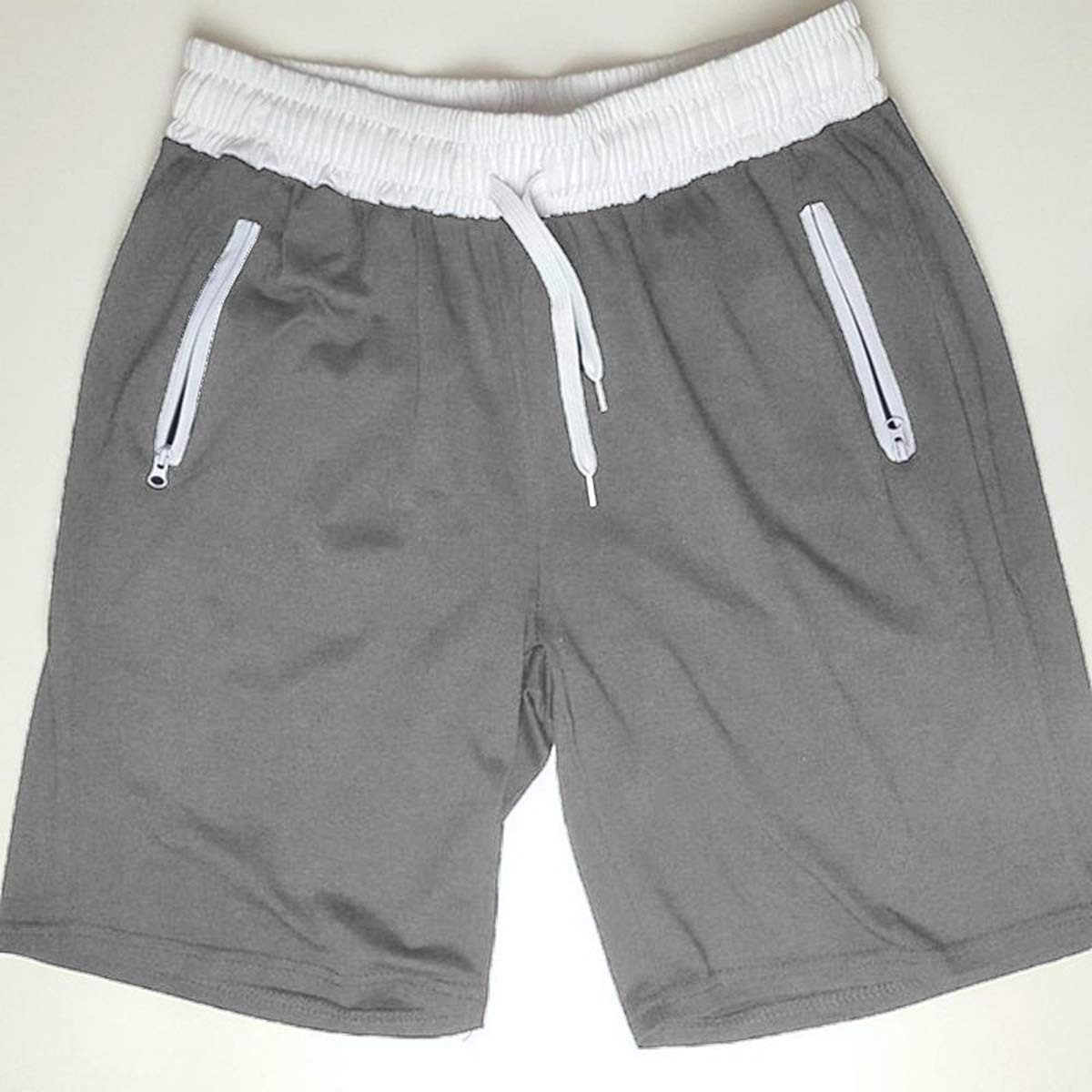 Men's Elastic Waist Drawstring Workout Shorts with Zipper Pockets - Lightweight Summer Running, Gym & Casual Wear