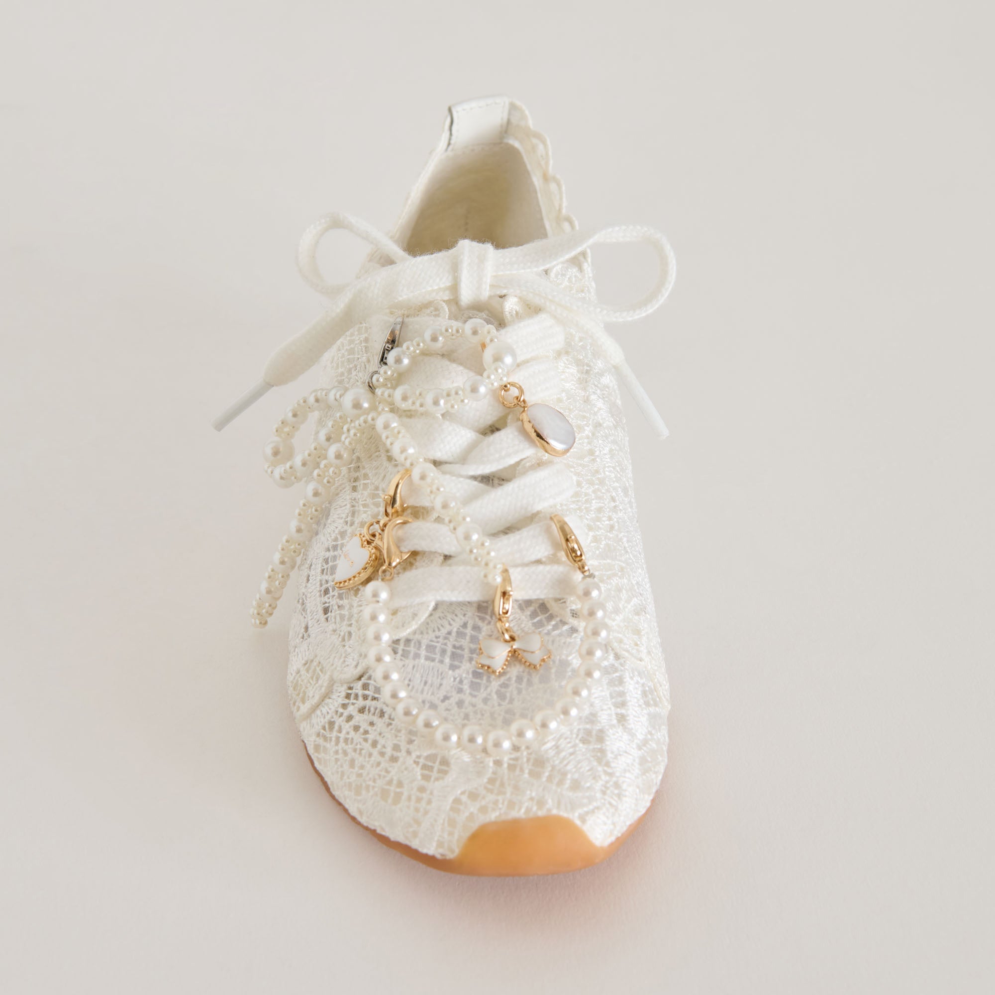 Dayana Women's White Lace Sneakers with Pearl Charm - Fashionable Casual Shoes for Walking, Work & Everyday Wear