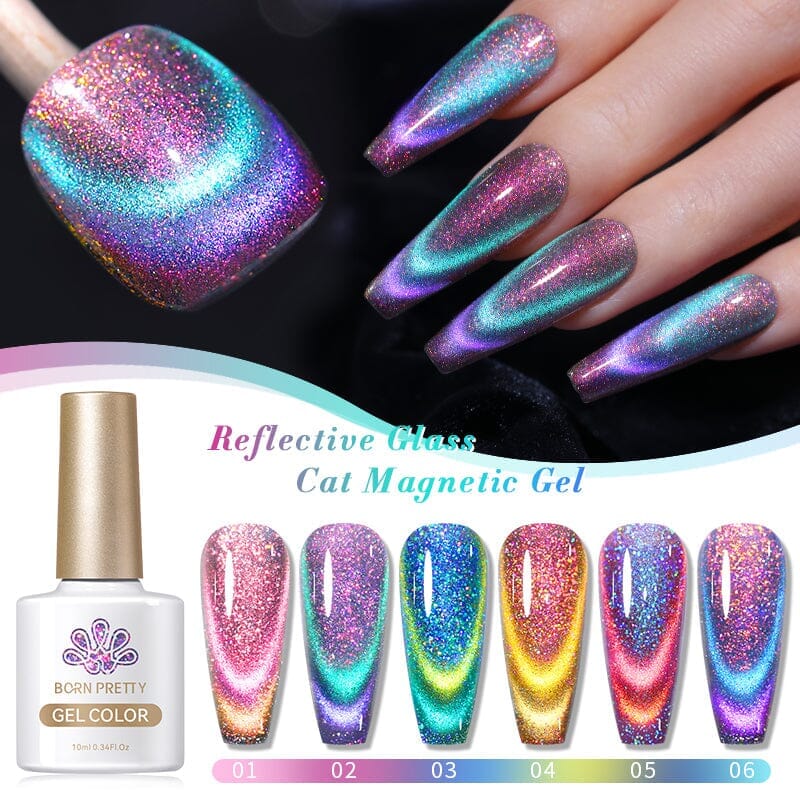 Reflective Glass Cat Magnetic Gel Nail Polish - 10ml Long-Lasting Shine for Manicures & Pedicures - Perfect for Nail Art, Salon & Home Use