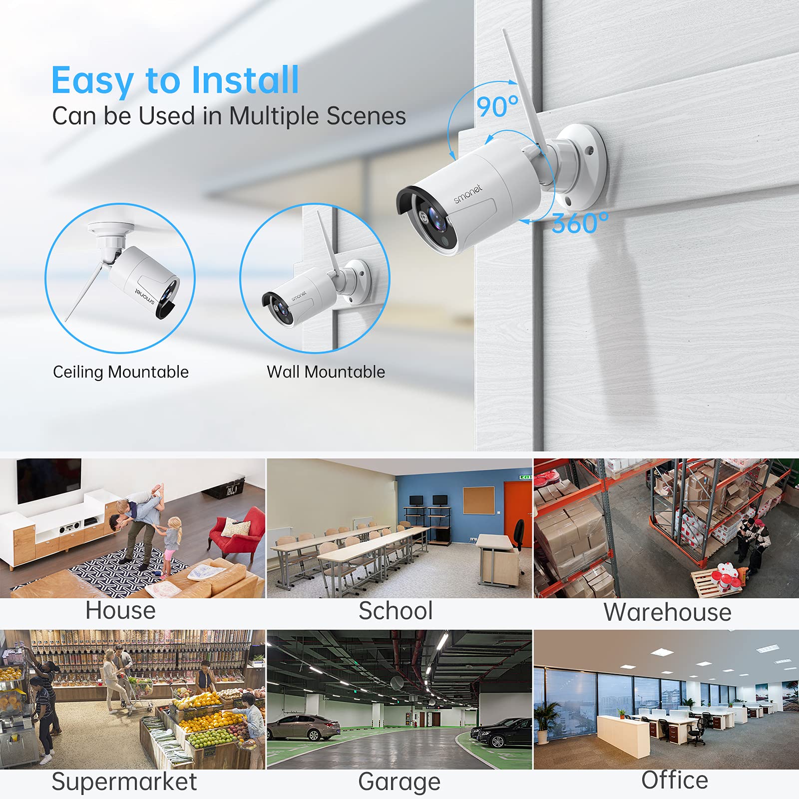 SMONET 8 Channel 1080P Wireless Security Camera System with 4pcs 2MP HD Cameras, 1TB HDD, Night Vision & Motion Detection - Indoor/Outdoor Home Surveillance DVR Kit for 24/7 Recording (Ideal for Home, Office, Garage & Backyard Security)