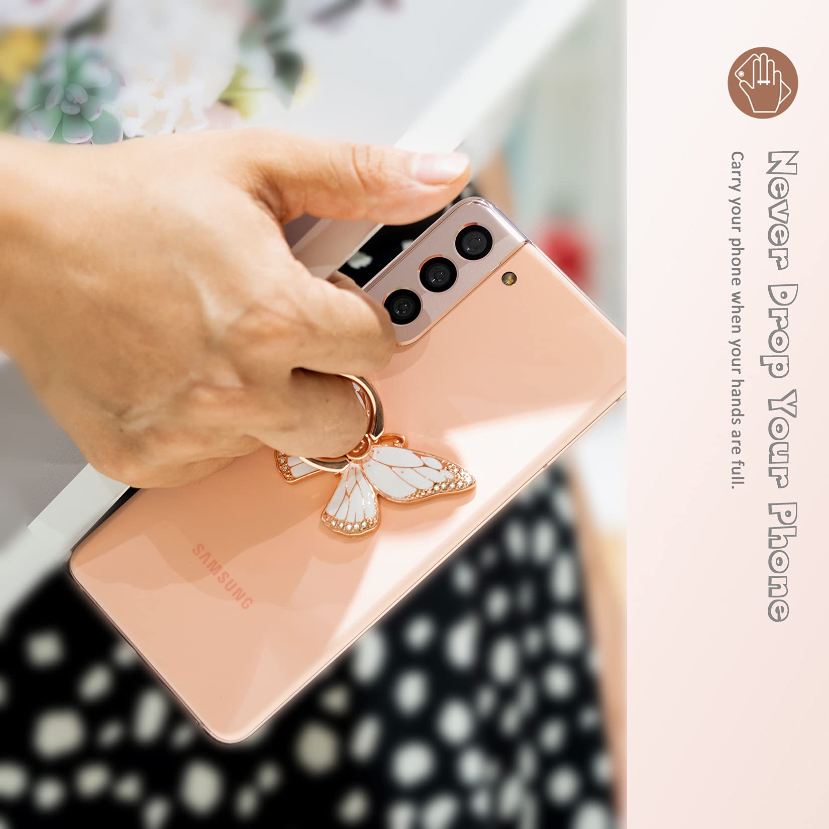 360° Rotating Metal Phone Ring Grip - Compatible with iPhone & Android for Secure One-Hand Use