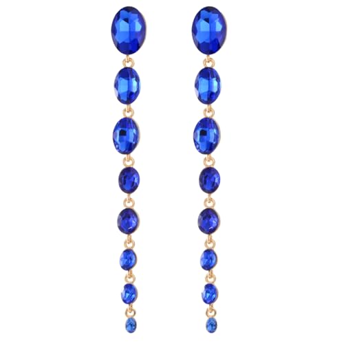 8 oval crystal tassel earring-blue