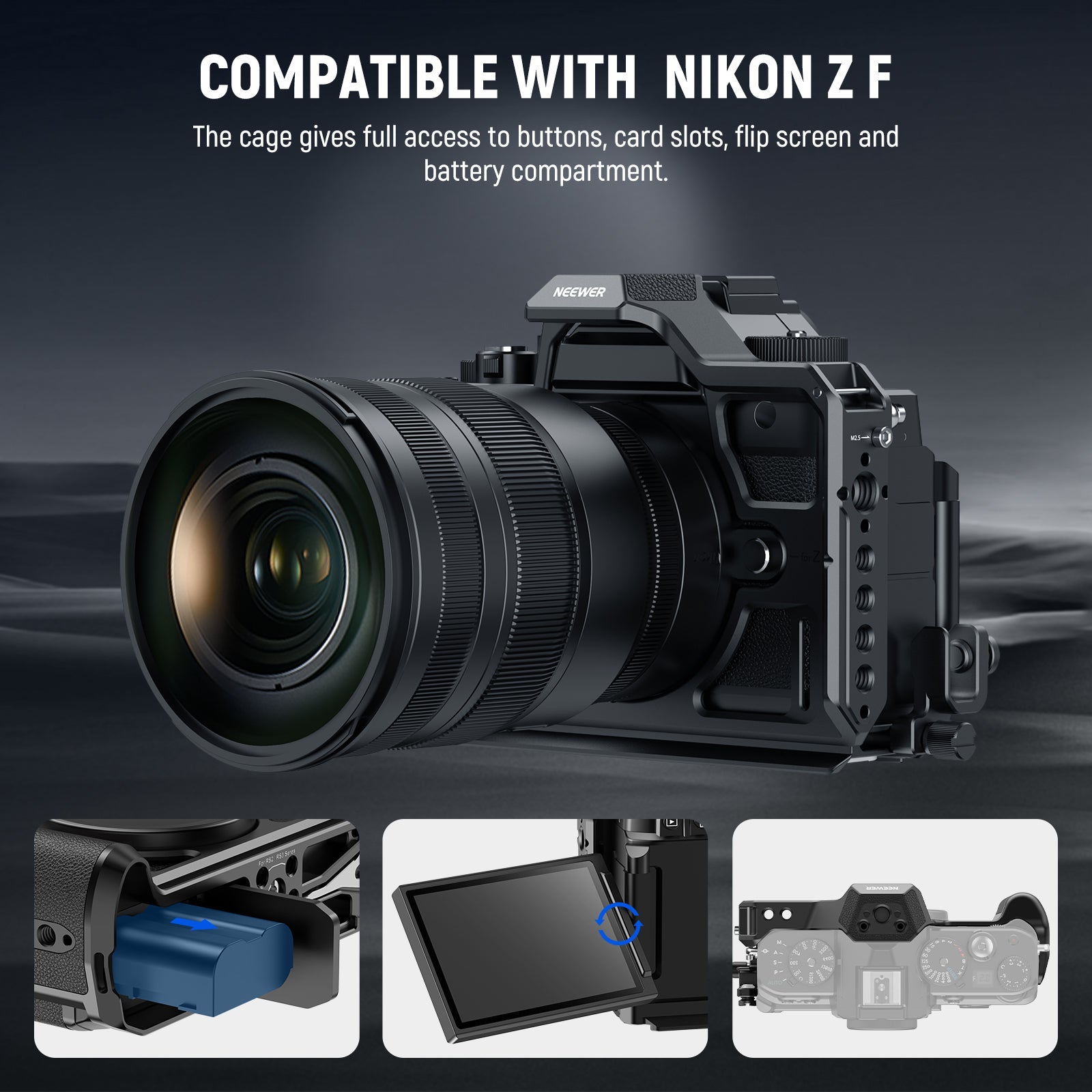 NEEWER CA064 Metal Half Camera Cage Video Rig for Nikon Zf - DSLR Stabilizer for Vlogging, Filmmaking & Photography - Perfect for YouTube, Travel & Professional Shoots