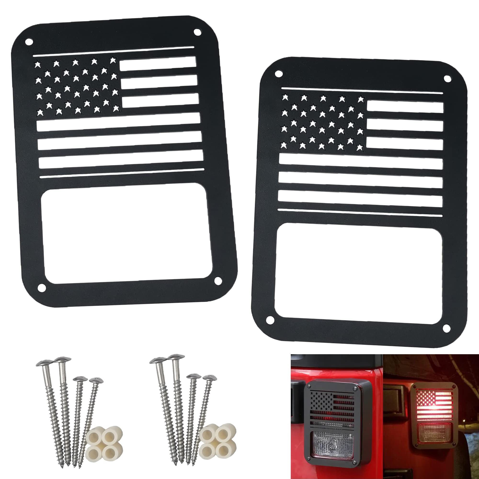 2 Pack Rear Tail Light Covers Guards for 2007-2018 Jeep Wrangler JL JK - American Flag Design - Durable Protection for Off-Road & Daily Driving