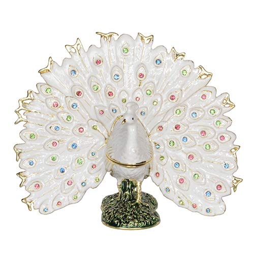 Hand-Painted White Peacock Jewelry Box with Hinged Lid - Decorative Trinket Box for Earrings, Rings & Collectibles | Perfect for Home Decor, Gift Giving & Jewelry Storage