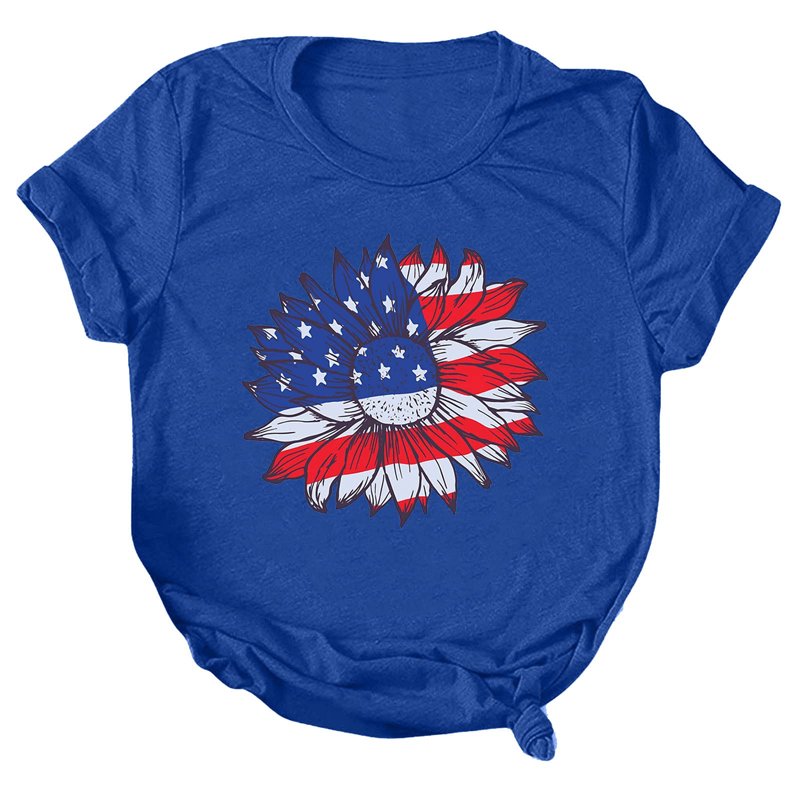 Women's Casual Sunflower Print Round Neck Short Sleeve T-Shirt - Summer Floral Blouse for Daily Wear, Outing & Vacation Outfits