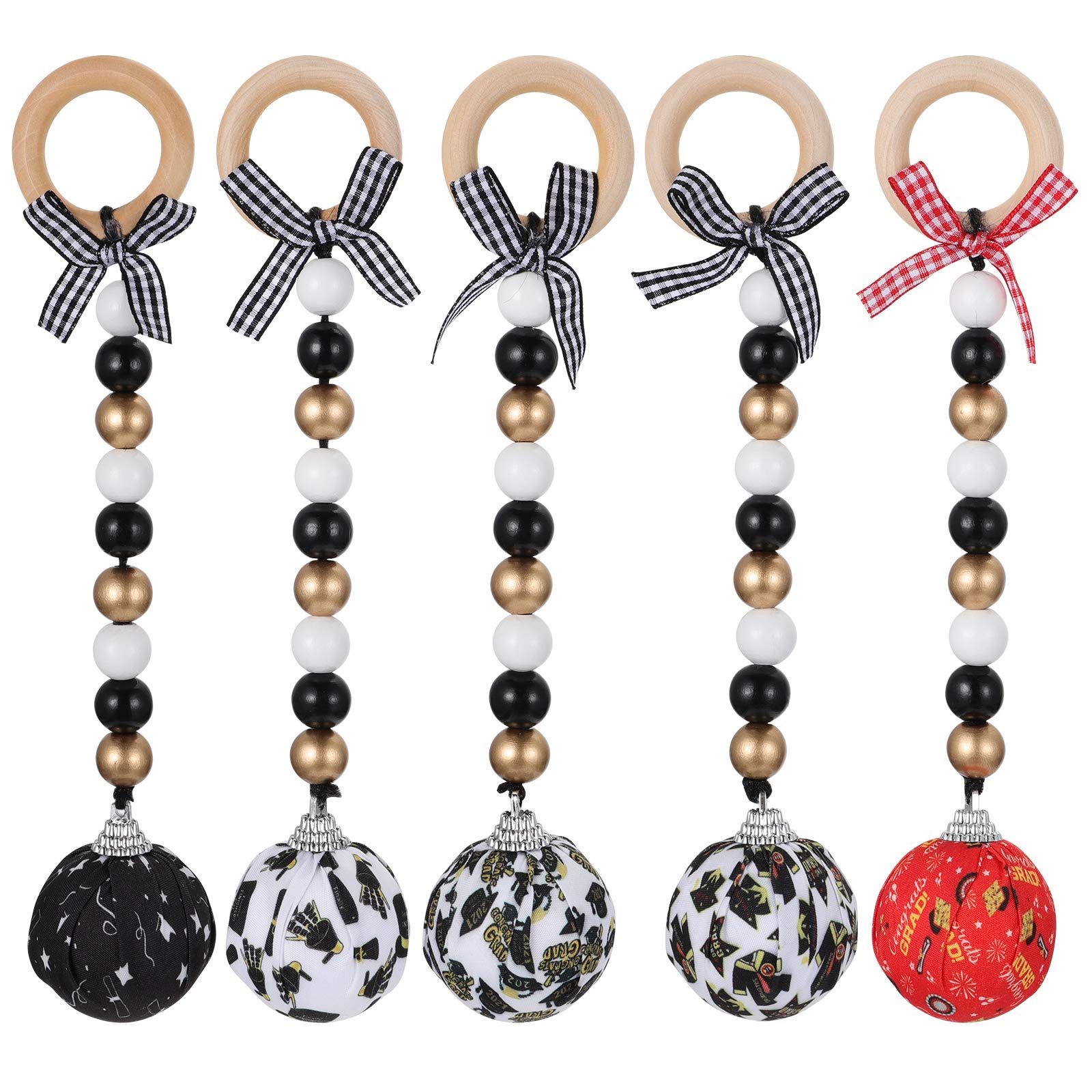 5 Pcs Creative Beaded Wall Pendants - Black Red White Hanging Decor for Home, Bedroom, Living Room & Office - Perfect for Boho, Farmhouse & Modern Wall Decor