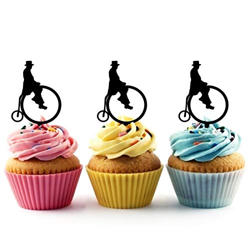 Vintage Penny Farthing Silhouette Acrylic Cupcake Toppers - Set of 10 for Wedding, Birthday & Party Decorations - Perfect for Victorian Theme Events, Retro Celebrations and Cycling Enthusiast Parties