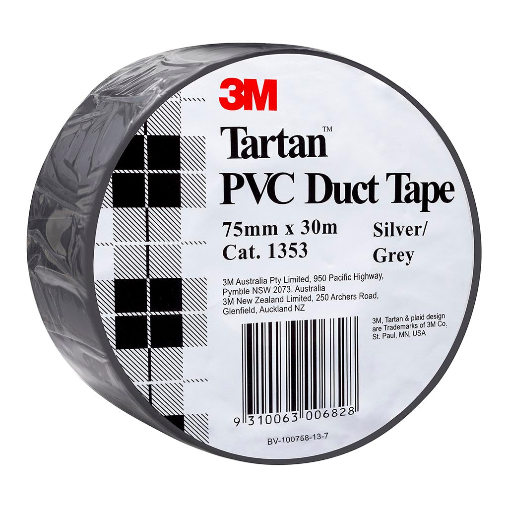 3M Tartan Duct Tape 1353 Silver Grey 75mm x 30m - Heavy Duty Adhesive Tape for Home Repairs, DIY Projects, and Industrial Use