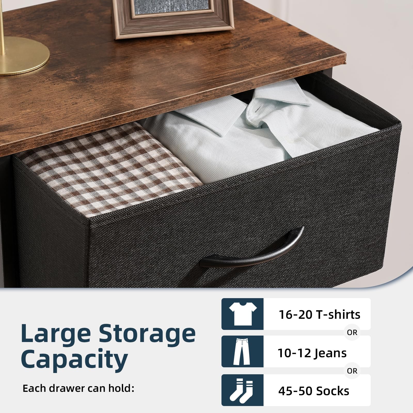 5-Drawer Dresser for Bedroom - Wide Storage Chest with Removable Fabric Bins - Black Dresser Organizer for Closet, Nursery, Living Room, Laundry & Entryway - Perfect for Small Space Organization & Home Decor
