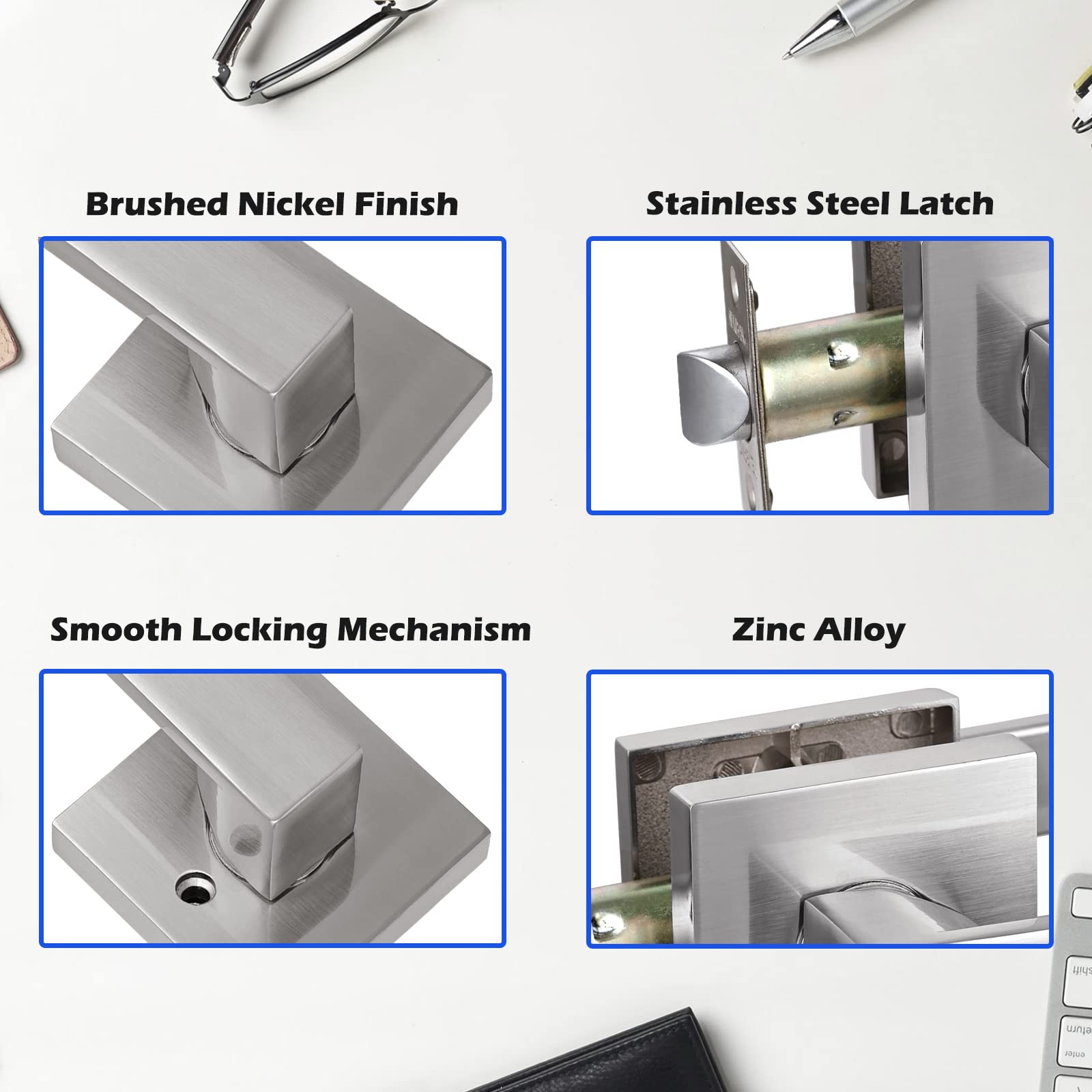 **Heavy Duty Hall/Closet Lever Handle Lock - Satin Nickel Finish, Secure Passage Door Lock for Home & Office Use**    *(Use Case: Ideal for interior doors, closets, hallways, and office spaces, providing durability and sleek style.)*
