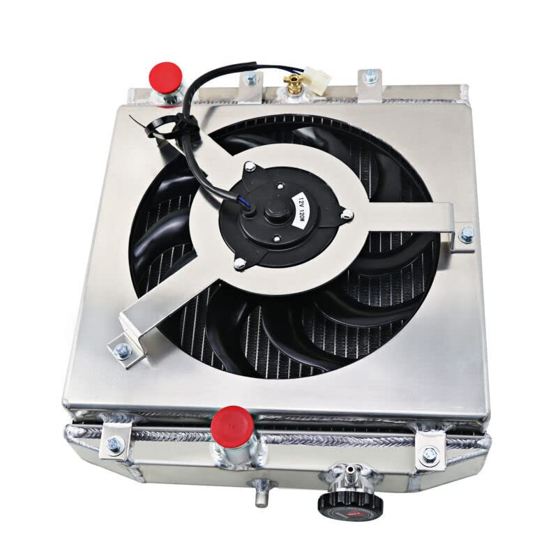 AlloyWorks 4-Row High Performance Aluminum Radiator with Fan Shroud & Relay Kit - Compatible with Honda Civic CRX EG EK/Del Sol/Integra B16 B18 D15 D16 (1992-2000) - Perfect for Engine Cooling & Performance Upgrades