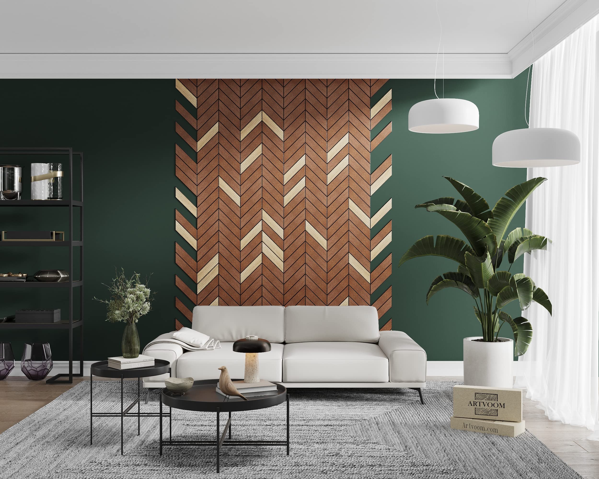 Handcrafted Walnut Chevron Wood Wall Decor - Geometric Herringbone Pattern Wall Art Panels for Living Room & Bedroom | Modern Home Décor & Stylish Interior Design