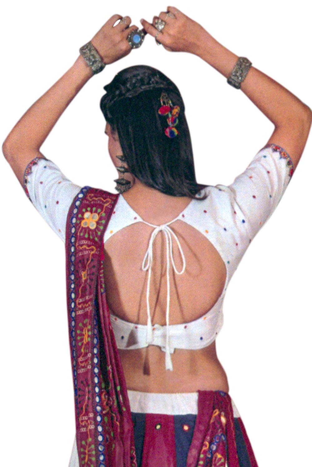 Exotic India Magenta & White Lehenga Choli - Traditional Gujarati Bridal Dress with Hand Embroidery & Mirror Work for Weddings, Festivals & Cultural Events