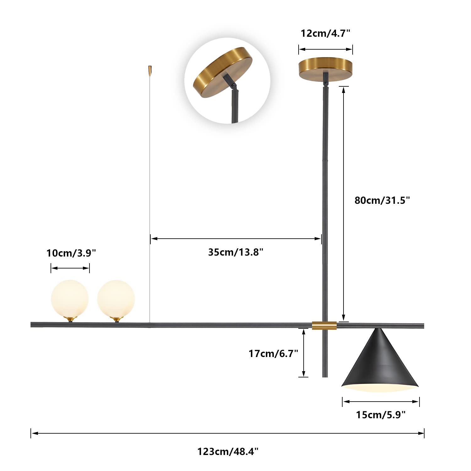 Matte Black Linear Pendant Light - 3-Light Farmhouse Kitchen Island Lighting with Small Milk Glass Globes | Rustic Industrial Dining Room & Living Room Ceiling Fixture | Perfect for Kitchen Islands, Breakfast Bars, and Dining Areas