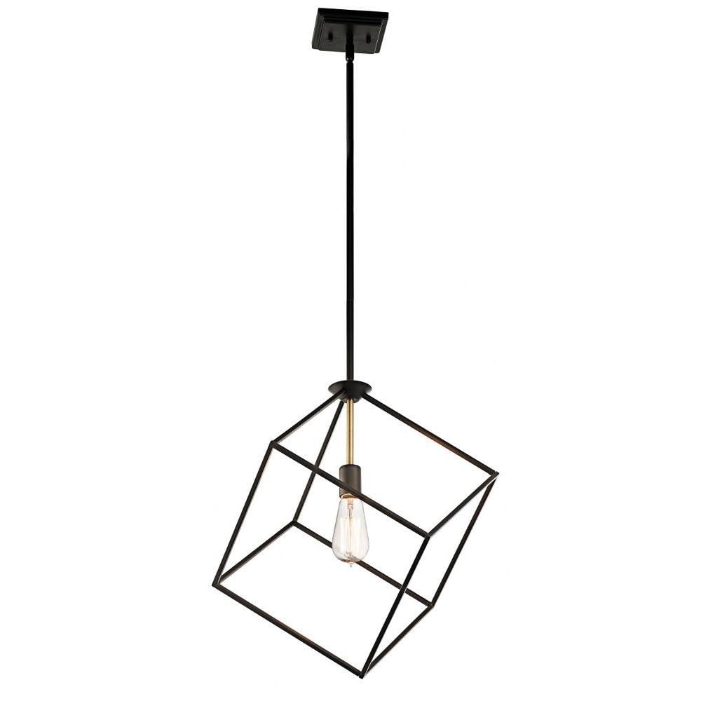 Modern Geometric Cube Pendant Light Fixture - Olde Bronze Finish - Single Bulb Hanging Light for Dining Room, Kitchen Island or Bedroom