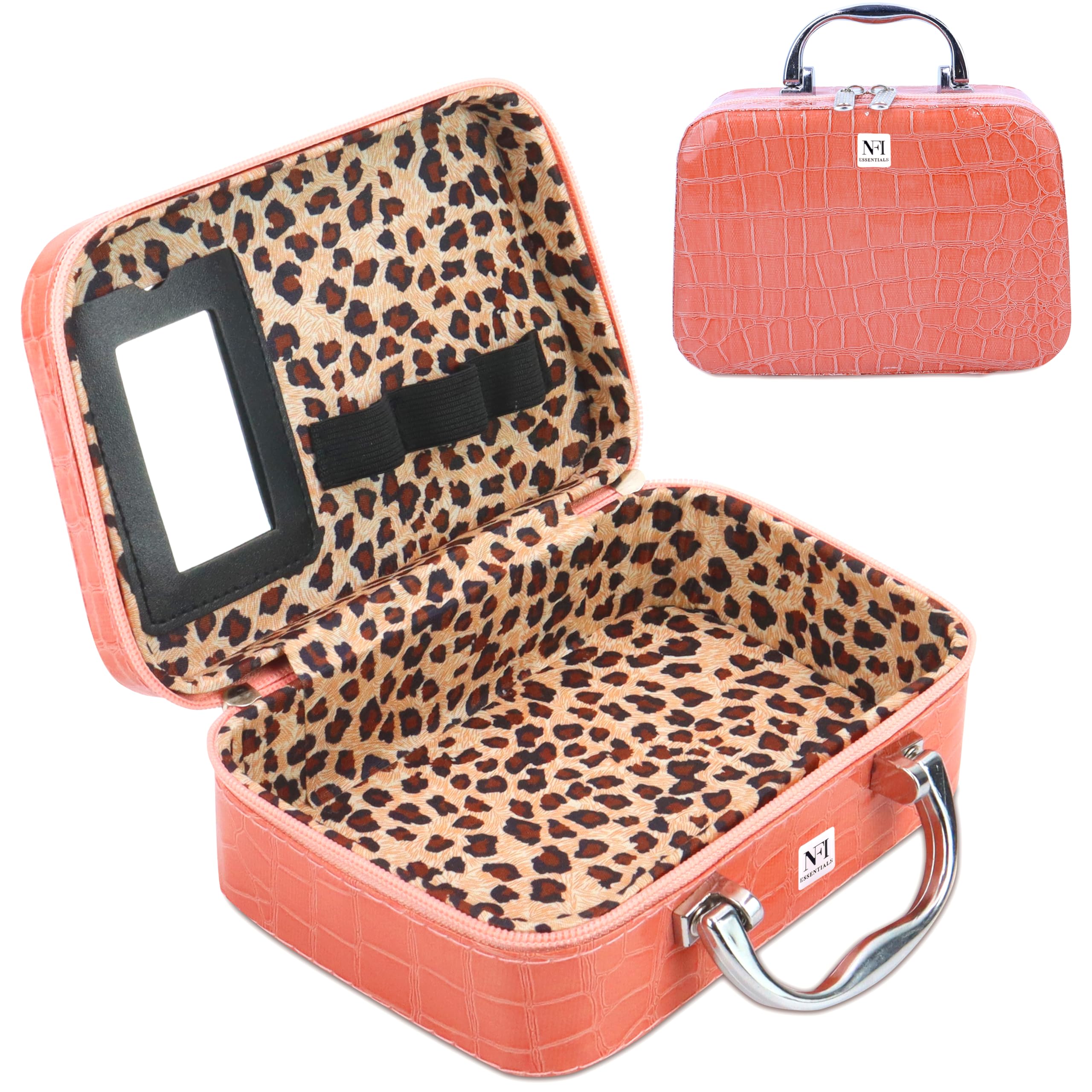NFI Essentials Makeup Organizer with Mirror - Pink for Travel & Vanity