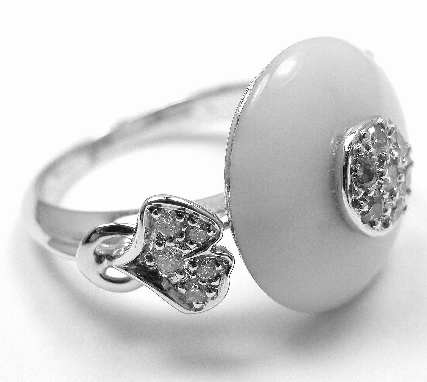 Authentic Carrera Y Carrera 18k White Gold Ginkgo Leaf Diamond & Kogolong Ring for Women - Luxury Statement Jewelry for Weddings, Anniversaries & Special Occasions