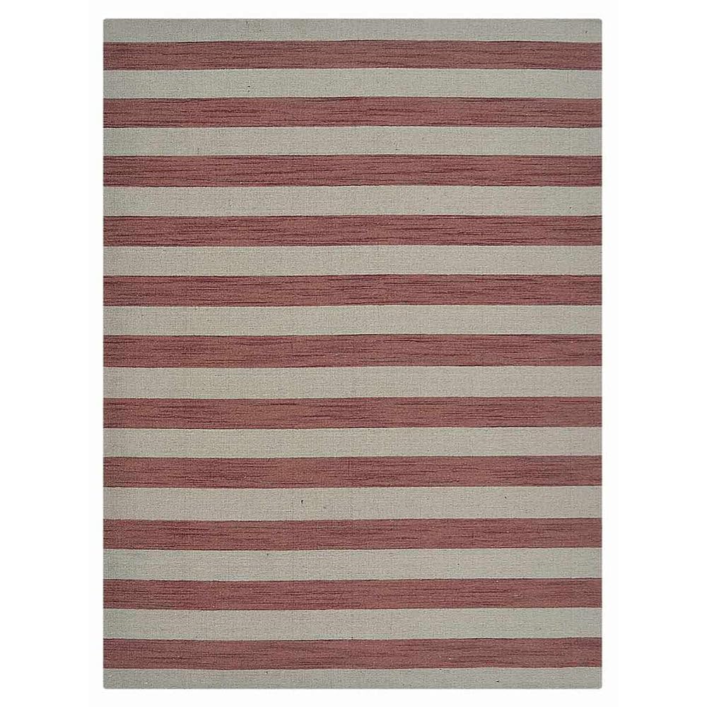 Handmade Wool Kilim Area Rug - 8'x10' Flat Weave Eco-Friendly Carpet, Cream Pink Modern Design, Low Pile Rectangle Rug for Living Room, Bedroom & Dining Room | D00107 | Rugsotic Carpets