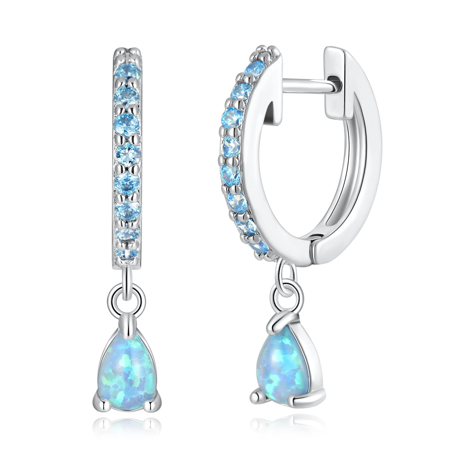 14K Gold Plated Opal Huggie Hoop Earrings for Women - White Gold/Rose Gold/Yellow Gold Trendy Dangle Drop Earrings | Hypoallergenic Jewelry | Perfect Mother's Day Gift, Birthday Present & Everyday Wear