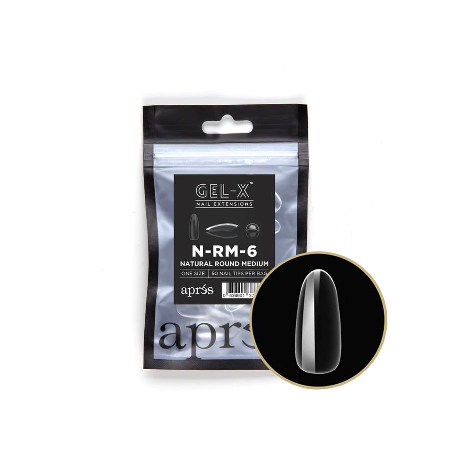 Apres Gel X Refill Bags - Natural Round Medium Size 6 (50 Pcs) | Professional Nail Extension Kit for Salon & DIY Manicures at Home