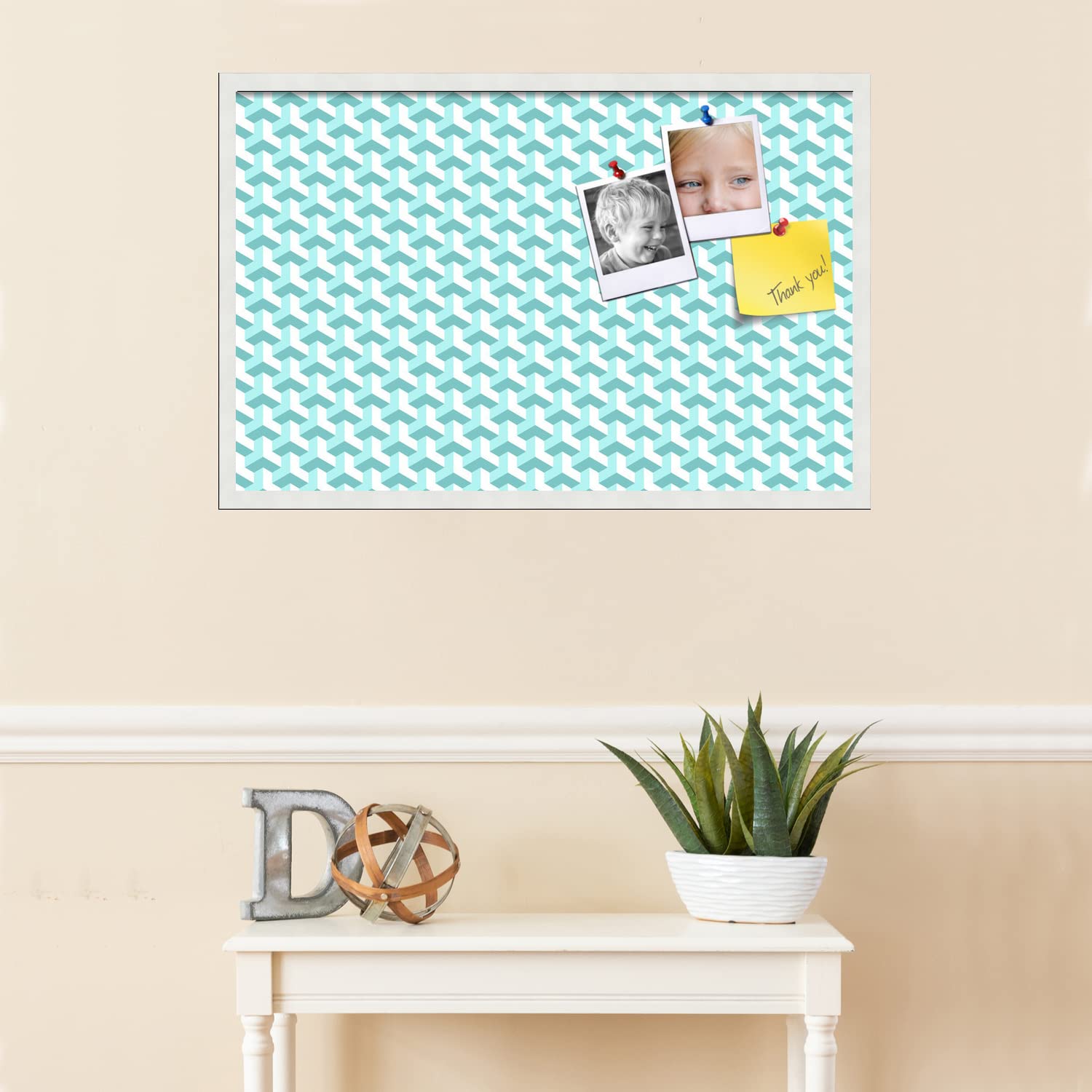 PinPix 34x22 Inch Cork Bulletin Board with BAUS Aqua Design & Satin White Frame - Stylish Wall Organizer for Home Office Decor, School Classroom, Dorm Room & Workspace (PinPix-1626)