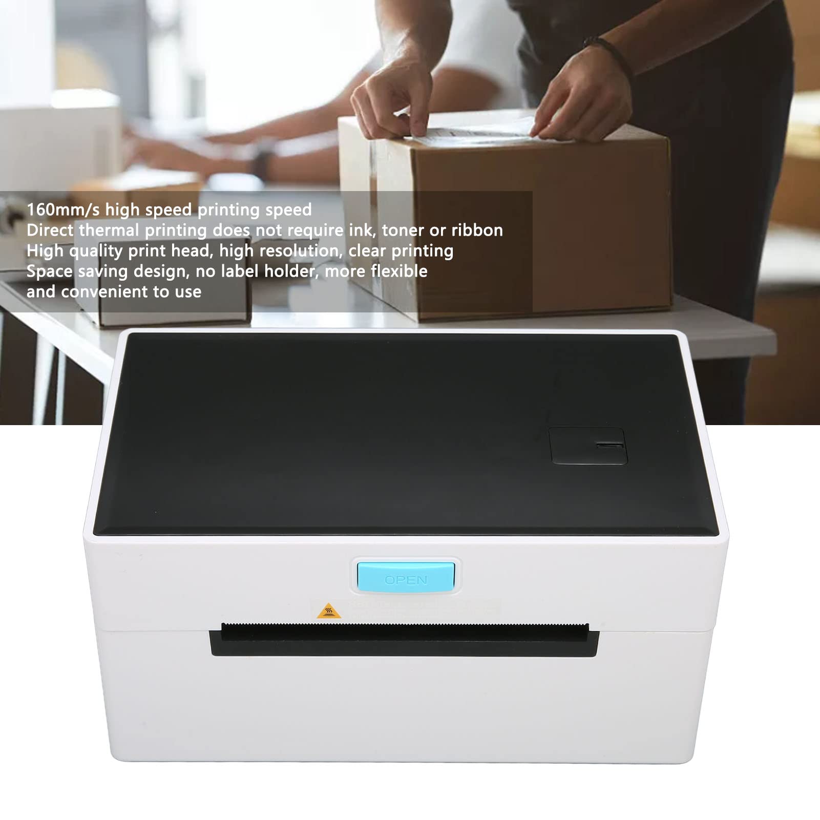 EXCLUZO Portable Label Printer - High-Resolution Thermal Printer with 160mm/s Fast Print Speed & Continuous Printing - Ideal for Retail Stores, Logistics Shipping & Restaurant Use (White)