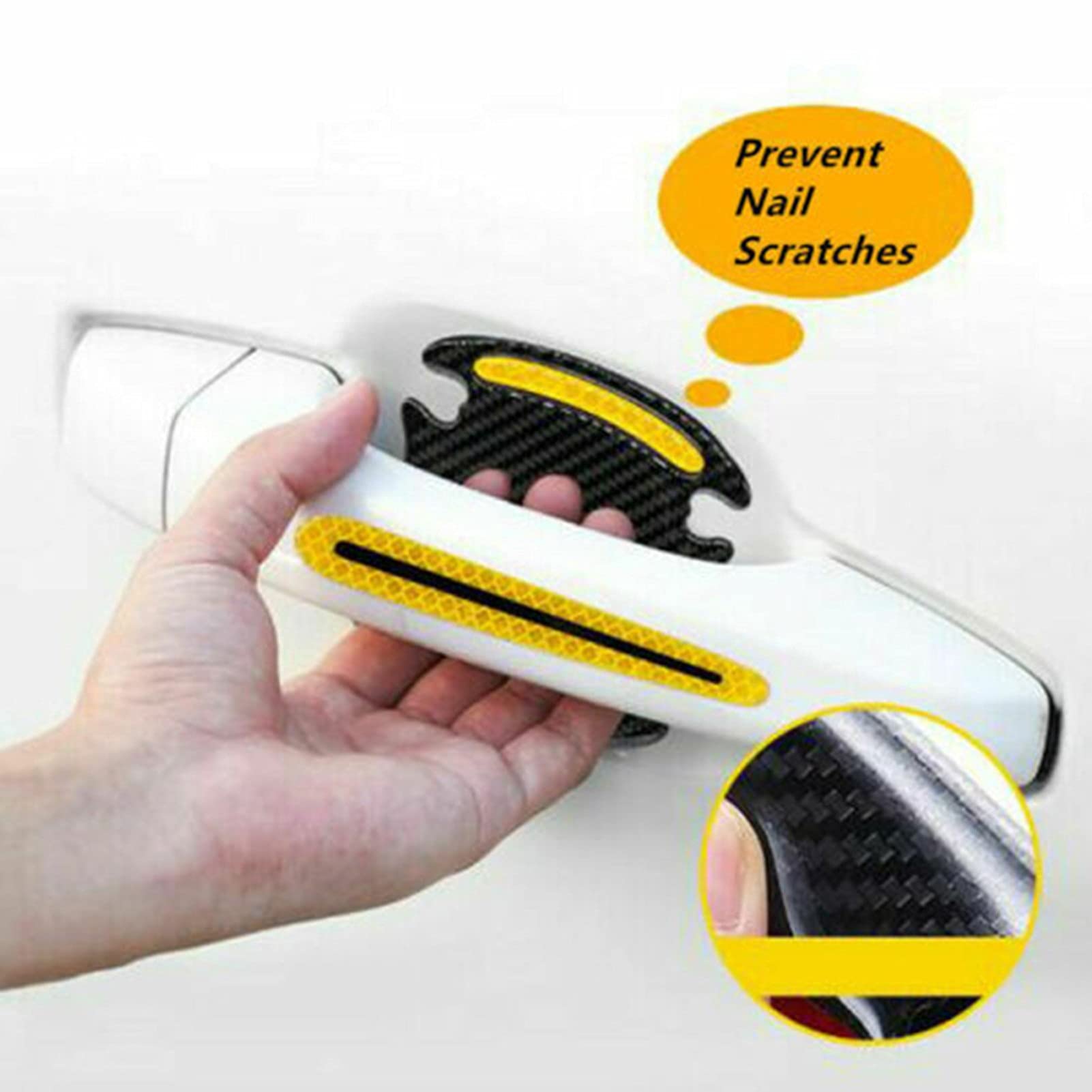 8PCS Carbon Fiber Car Door Handle Protectors - Anti-Scratch Paint Protection Film with Reflective Strips for Enhanced Safety | Durable Exterior Accessories for Cars, SUVs, and Trucks | Perfect for Daily Commuting, Road Trips, and Night Driving