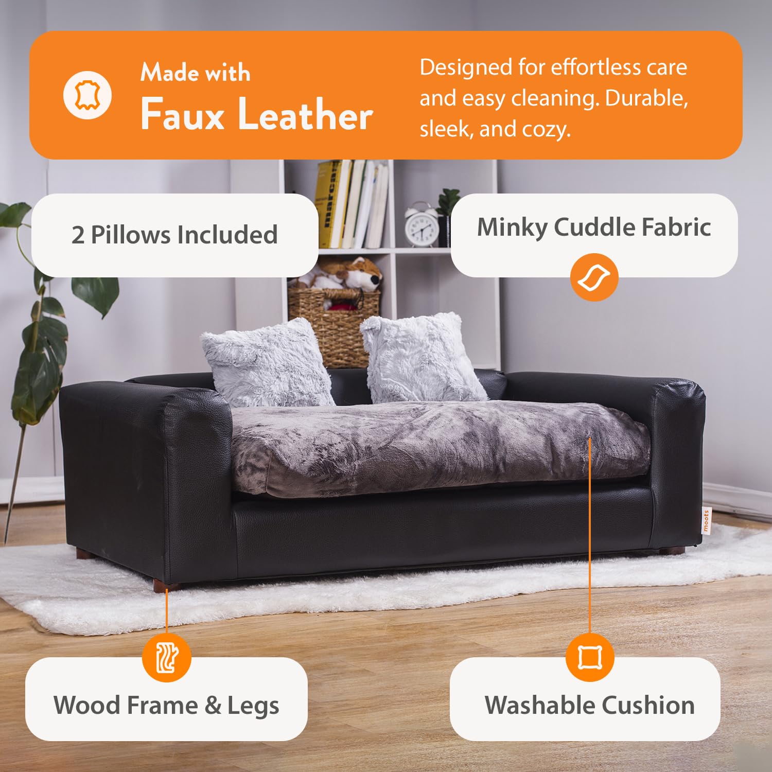 Premium Leatherette Pet Sofa for Dogs & Cats - Waterproof & Scratch-Resistant, Medium/Large Size in Black/Charcoal - Perfect for Living Room, Bedroom & Pet-Friendly Spaces