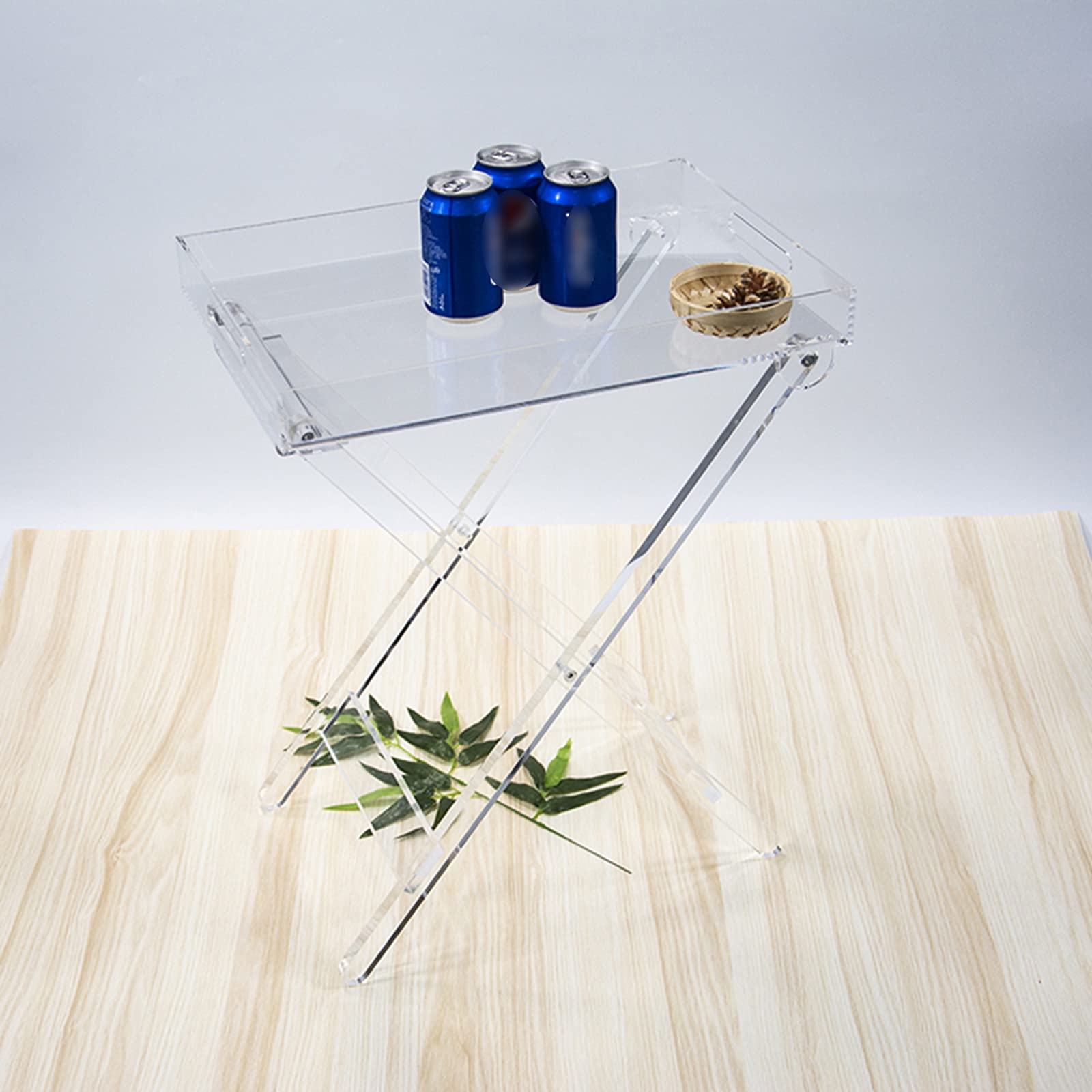 Modern Clear Acrylic Folding Tray Table - Lightweight Rectangular Side Table/End Table for Living Room, Bedroom, Office - Perfect for Breakfast in Bed, Laptop Work, or Coffee Table Use