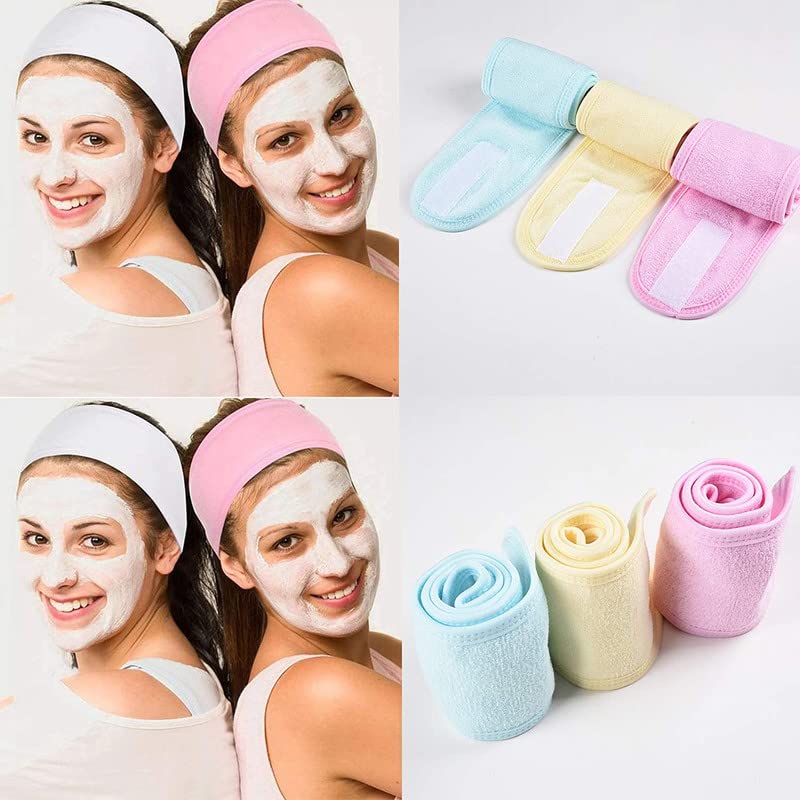 3-Pack Spa Facial Headbands - Soft, Breathable & Adjustable Hair Bands for Face Washing, Shower, Makeup & Yoga (Yellow, Pink, Blue) | Perfect for Skincare Routines, Gym Workouts & Beauty Sessions