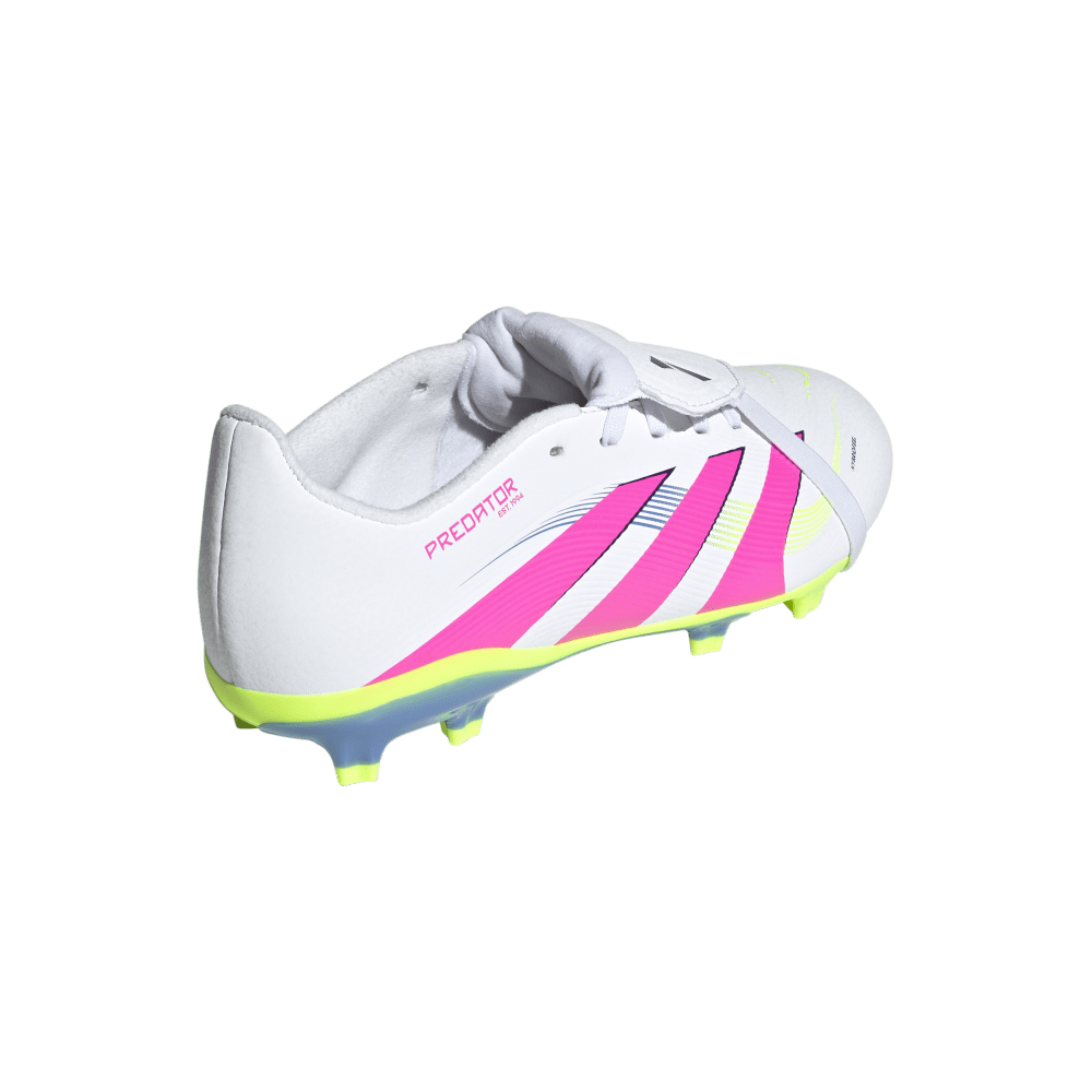 Adidas Predator League FG Junior Football Boots for Kids - White/Lucid Pink/Lucid Lemon - Fold Over Tongue Design for Comfort - Perfect for Youth Soccer Training & Matches