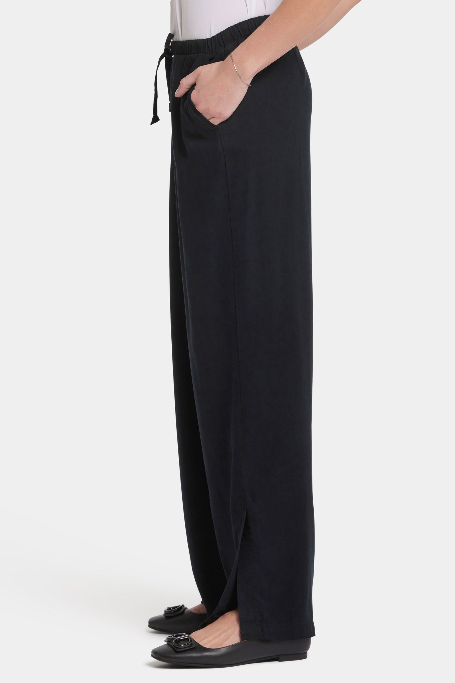 Jayne Wide Leg Pull On Pants - Overdye Black | Comfortable Stretchy High Waist Trousers for Women | Perfect for Work, Office & Casual Outfits