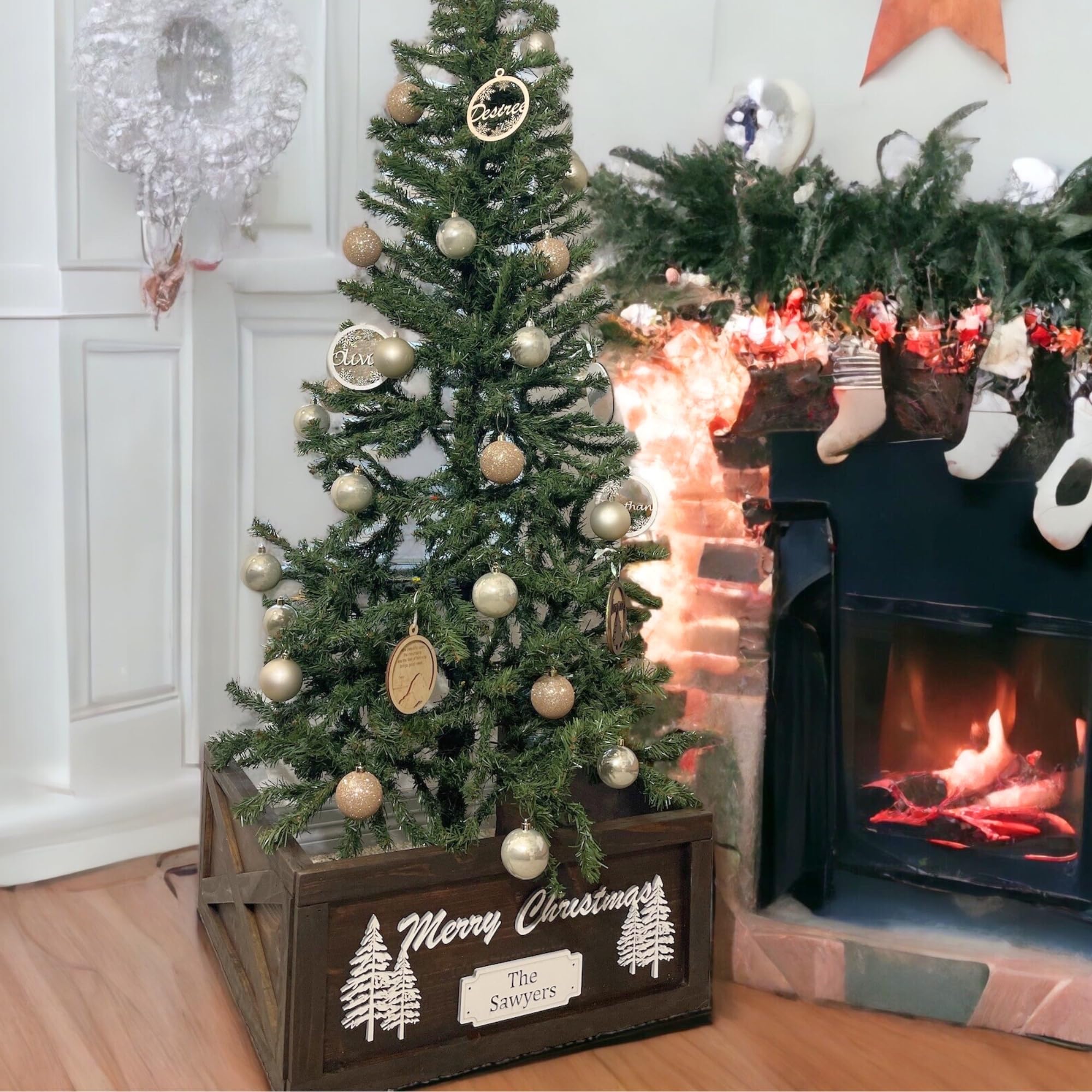 Foldable Christmas Tree Collar Box - Rustic Farmhouse Holiday Decor for Xmas Tree Base | Personalized Collapsible Tree Skirt Alternative | Perfect for Living Room, Porch & Festive Home Decor