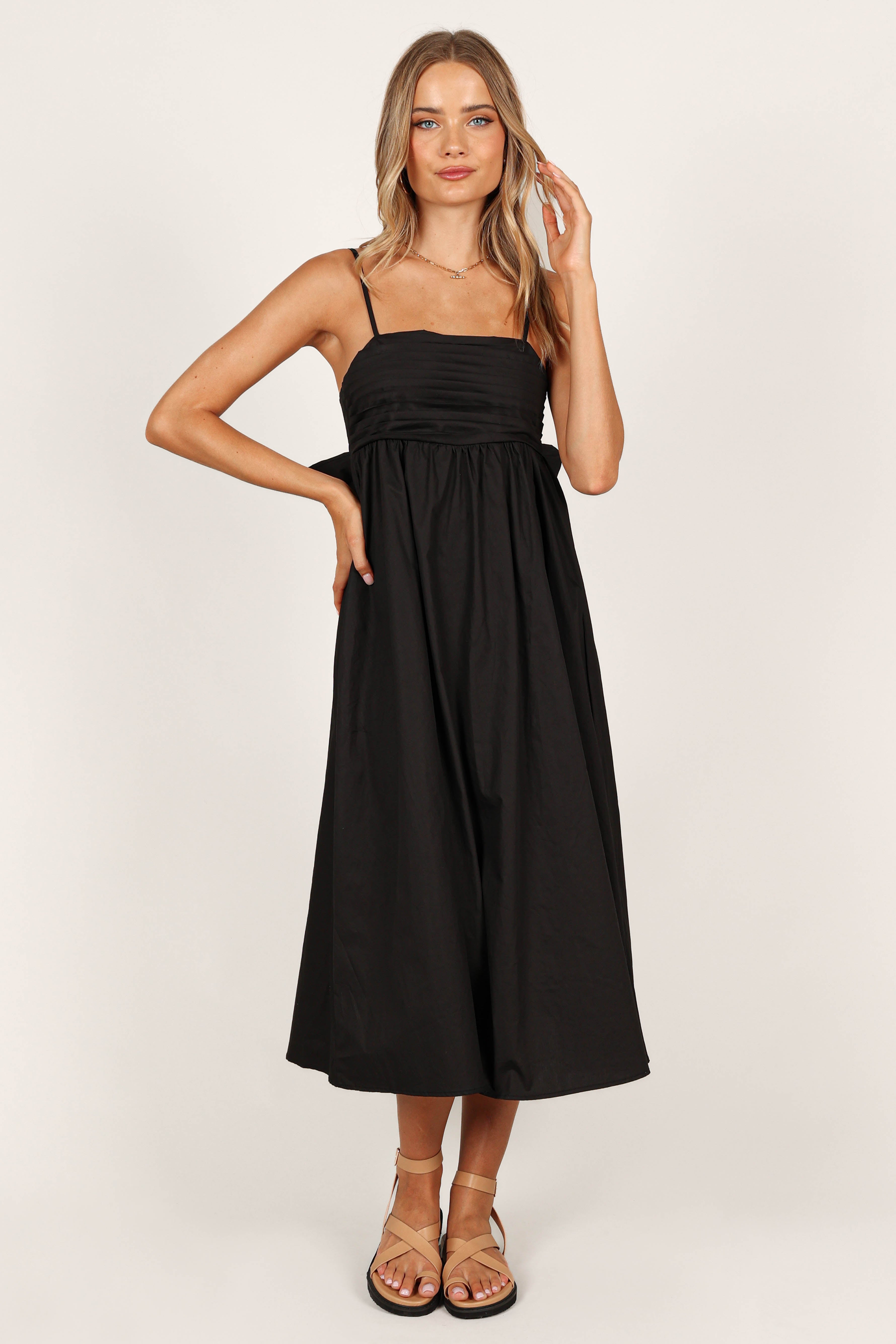 Alice Bow Back Midi Dress - Elegant Black Floral Summer Dress for Women | Perfect for Weddings, Parties & Date Nights