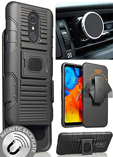LG Stylo 4 Case with Ring Grip, Belt Clip Holster & Magnetic Car Mount - Compatible with LG Stylus 4 & LG Q Stylus (Q710MS/Q710CS/Q710TS) - Perfect for Hands-Free Use at Home, Office & Driving