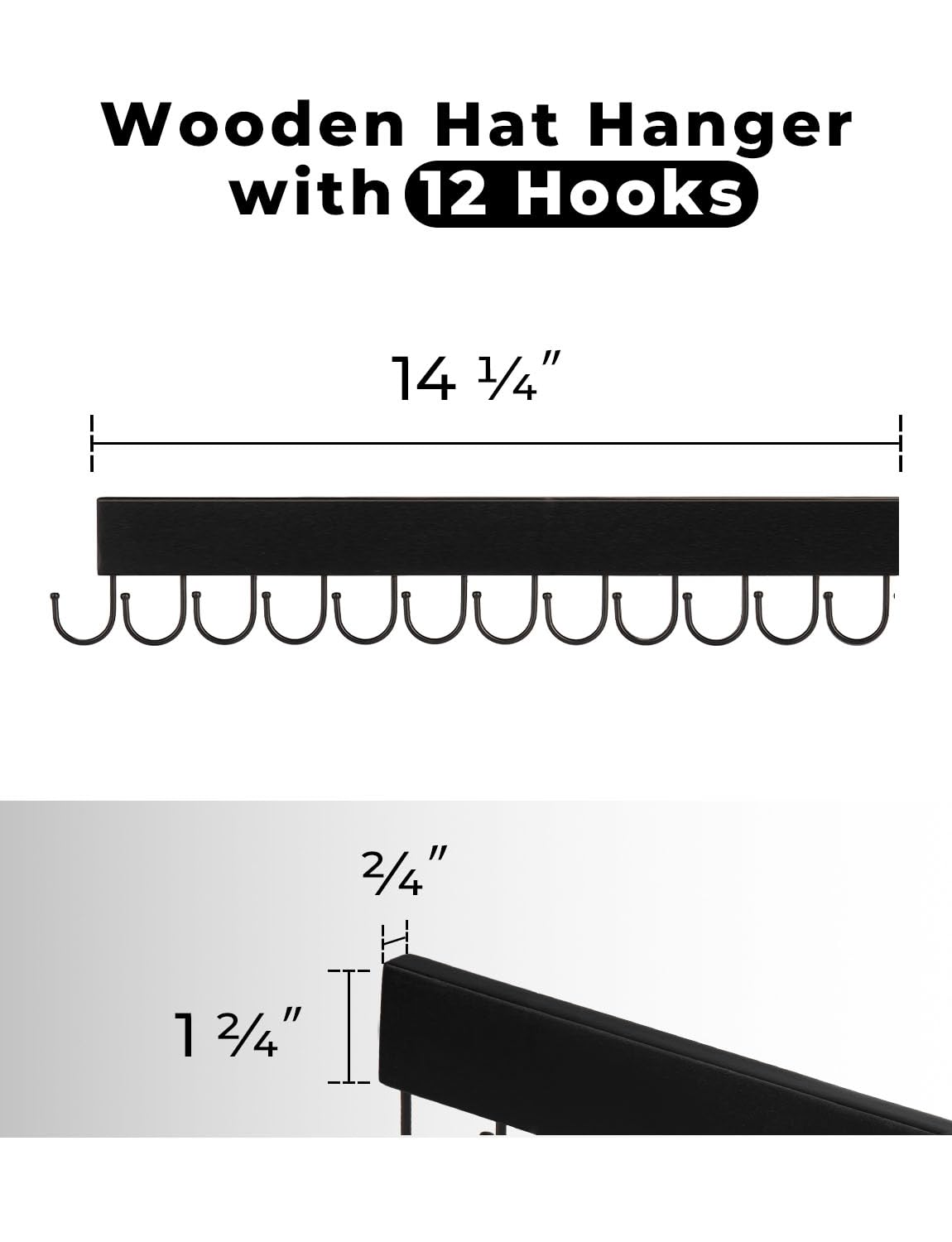 StorageWorks 12-Hook Wall-Mounted Tie Rack (2-Pack) - Wooden Hanger for Neckties, Belts, Hats & Accessories - Space-Saving Closet Organizer for Home & Office - Black