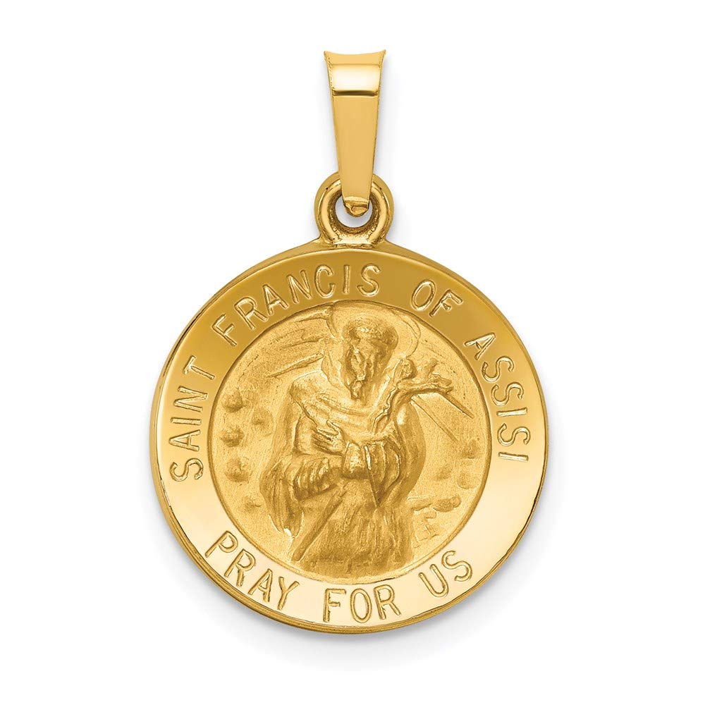 14K Yellow Gold and Satin St. Francis of Assisi Medal Pendant Necklace - Religious Jewelry for Women & Men - Perfect for Baptism, First Communion & Spiritual Gifts