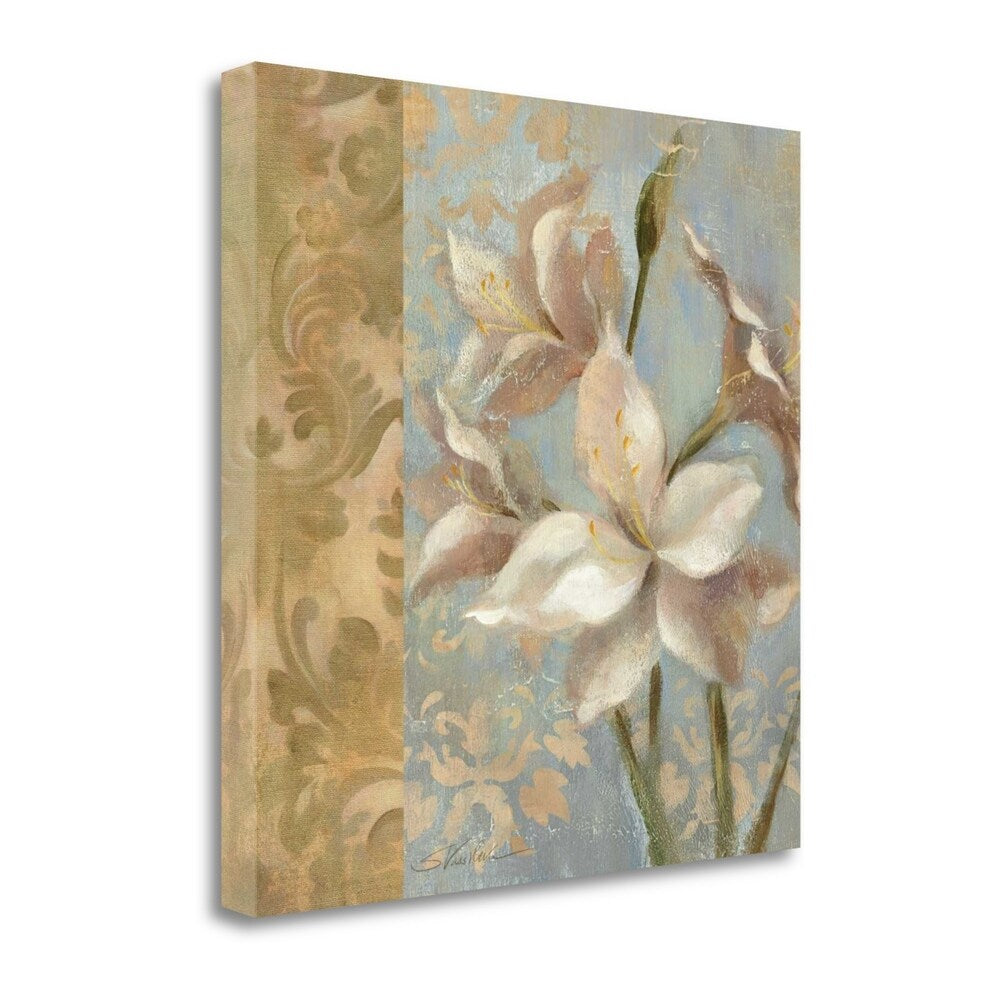 Silvia Vassileva Amaryllis on Soft Blue Giclee Art Print - Gallery Wrapped Canvas Wall Decor for Living Room, Bedroom & Office