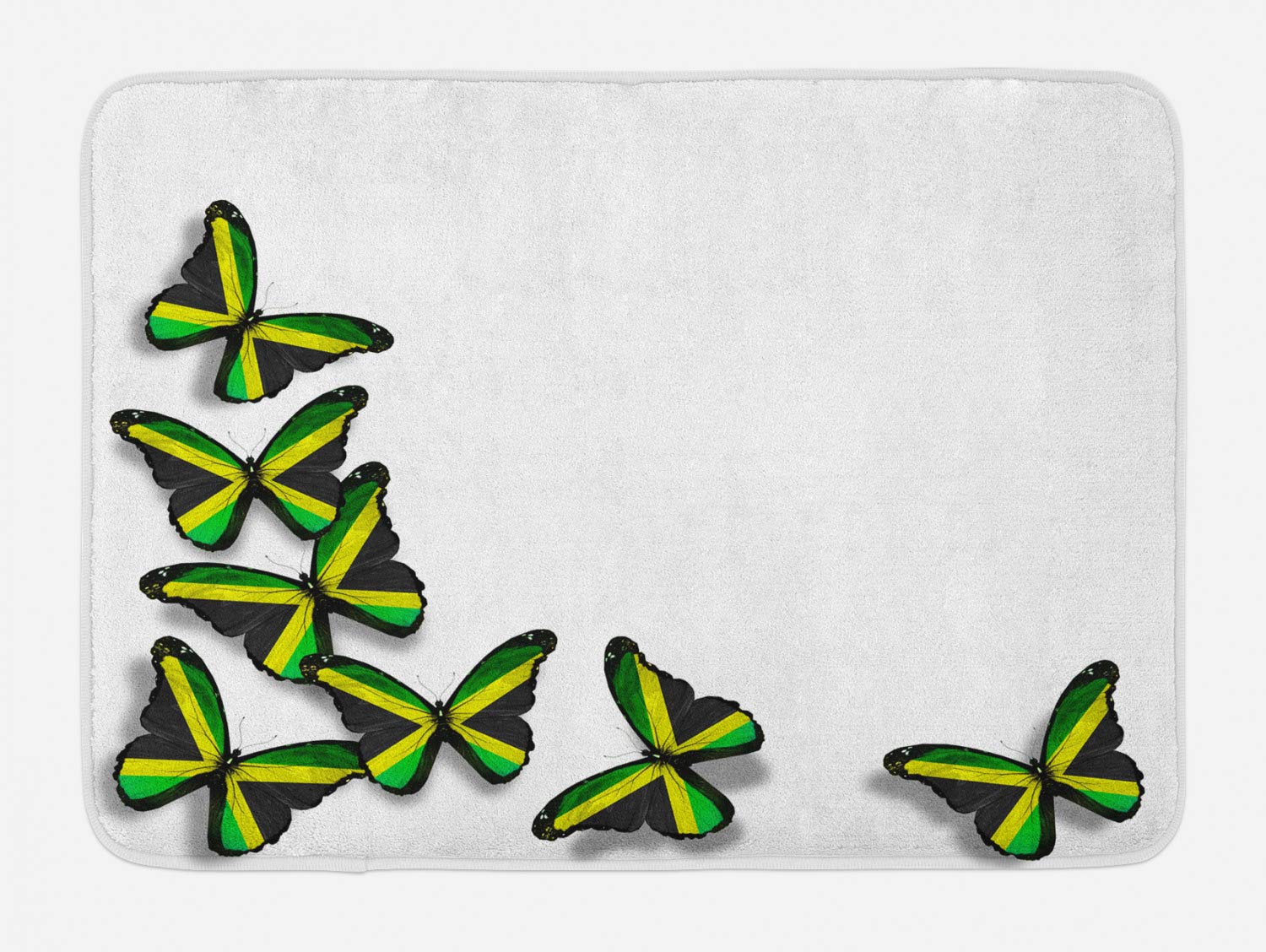 Ambesonne Jamaican Bath Mat with Butterfly Flag Motifs - Caribbean Animal Illustration & Rasta Culture Print - Non-Slip Plush Bathroom Decor Mat 30.2