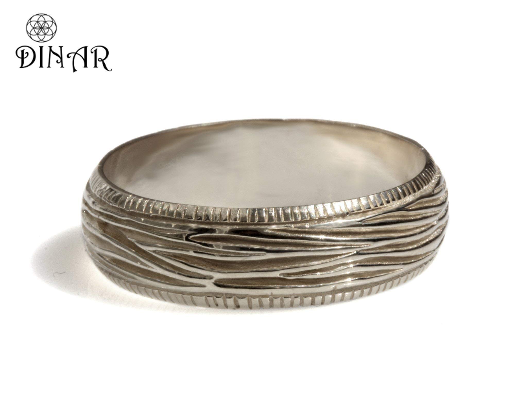 Woodgrain Wedding Band for Men - Sterling Silver Textured Tree Bark Design Ring - Comfort Fit Solid Silver Milgrain Band - Perfect for Outdoor Weddings, Nature-Inspired Ceremonies & Anniversary Gifts