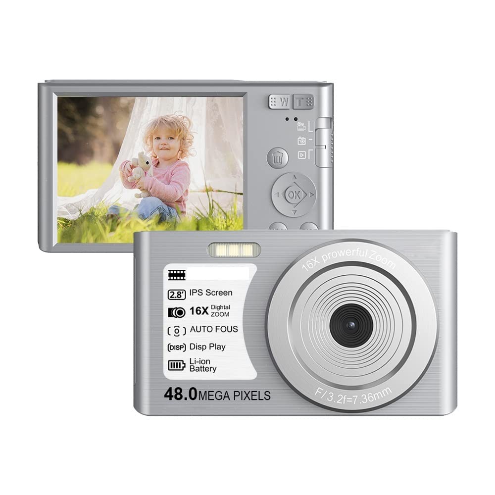 BODORME Retro Vintage Digital Camera - 48MP 4K Video Camera with Auto Focus, 32GB SD Card Included | Compact Portable Vlogging Camera for Travel, YouTube & Photography (Silver)
